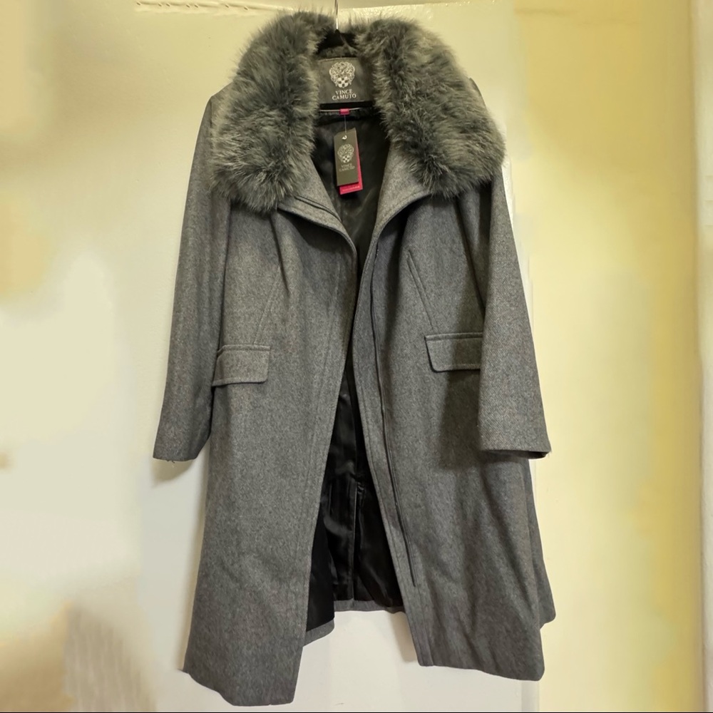 Vince Camuto Wool-Blend Coat w/Detachable Faux Fur Collar – Gray – Size 1X – NWT